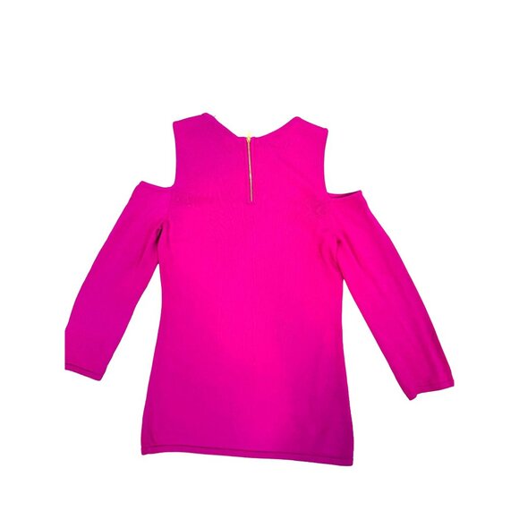 2/$30 INC Medium Magenta Knit Top 3/4 Sleeve Viscose/Nylon Cold Shoulder - Picture 3 of 10
